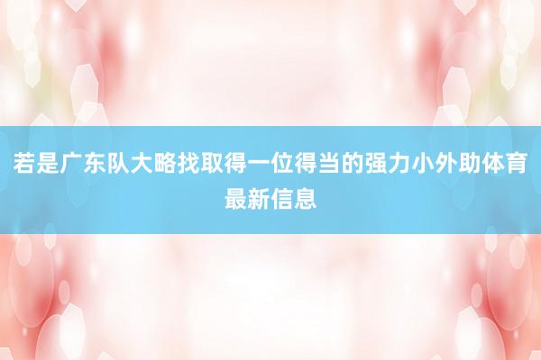 若是广东队大略找取得一位得当的强力小外助体育最新信息